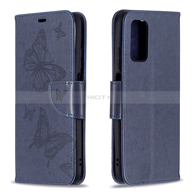 Coque Portefeuille Papillon Livre Cuir Etui Clapet B01F pour Xiaomi Poco M3 Bleu Plus