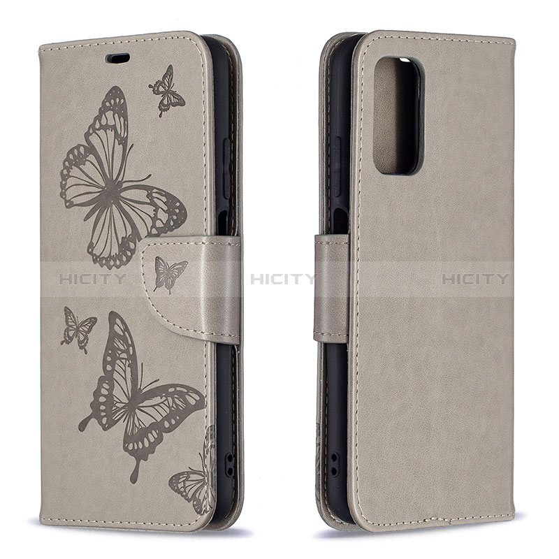 Coque Portefeuille Papillon Livre Cuir Etui Clapet B01F pour Xiaomi Poco M3 Gris Plus