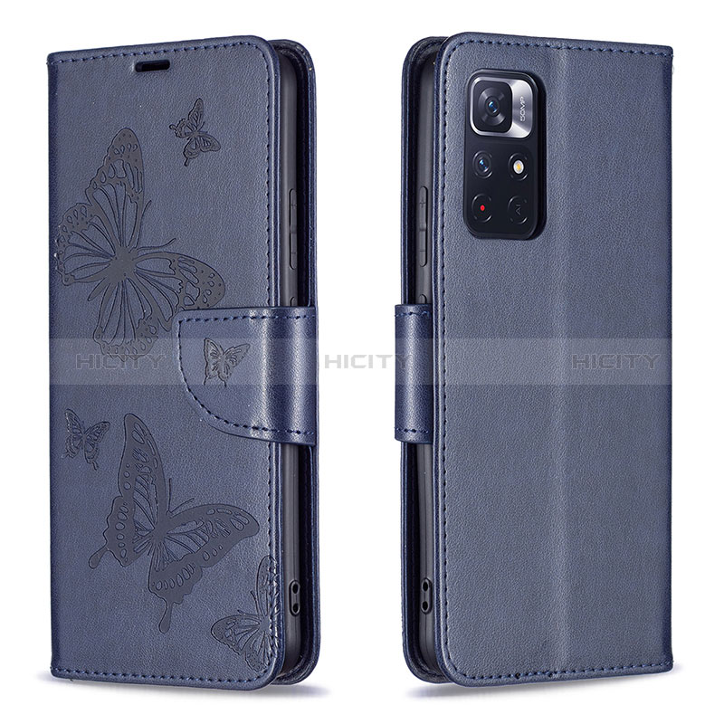 Coque Portefeuille Papillon Livre Cuir Etui Clapet B01F pour Xiaomi Poco M4 Pro 5G Bleu Plus