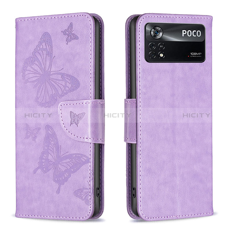 Coque Portefeuille Papillon Livre Cuir Etui Clapet B01F pour Xiaomi Poco X4 Pro 5G Violet Clair Plus