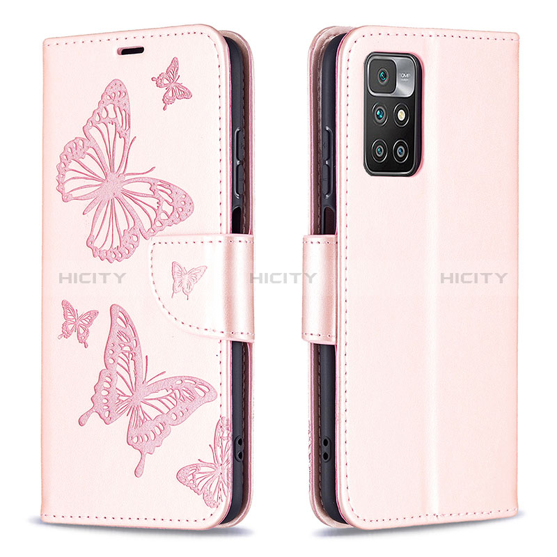 Coque Portefeuille Papillon Livre Cuir Etui Clapet B01F pour Xiaomi Redmi 10 (2022) Or Rose Plus