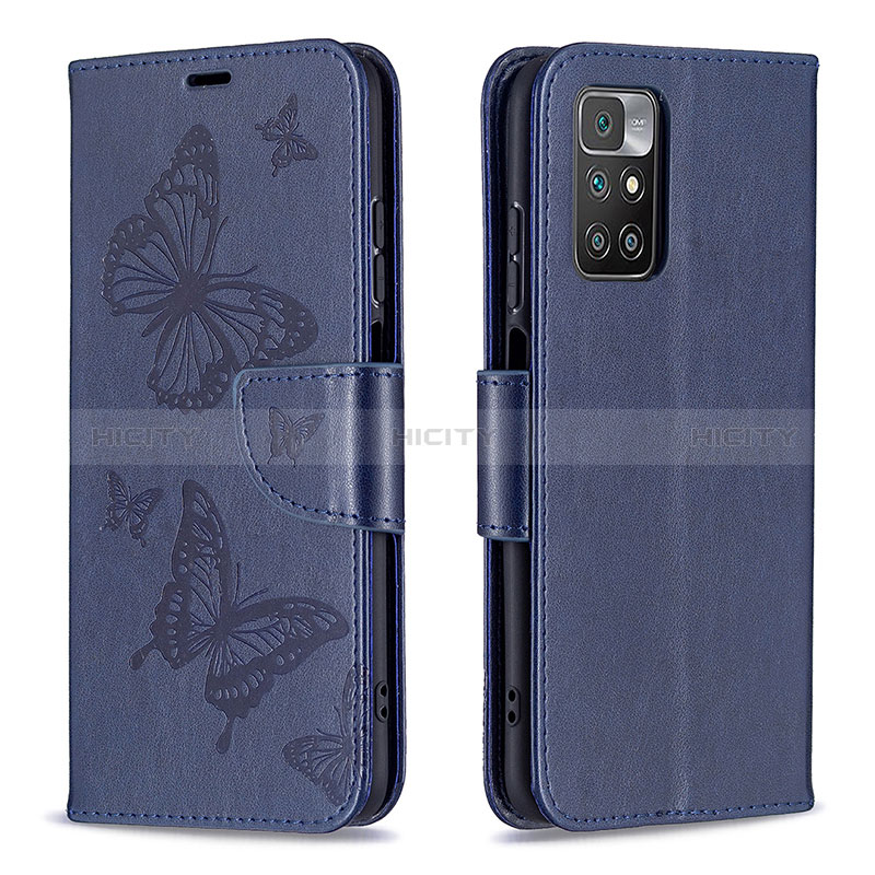 Coque Portefeuille Papillon Livre Cuir Etui Clapet B01F pour Xiaomi Redmi 10 4G Bleu Plus