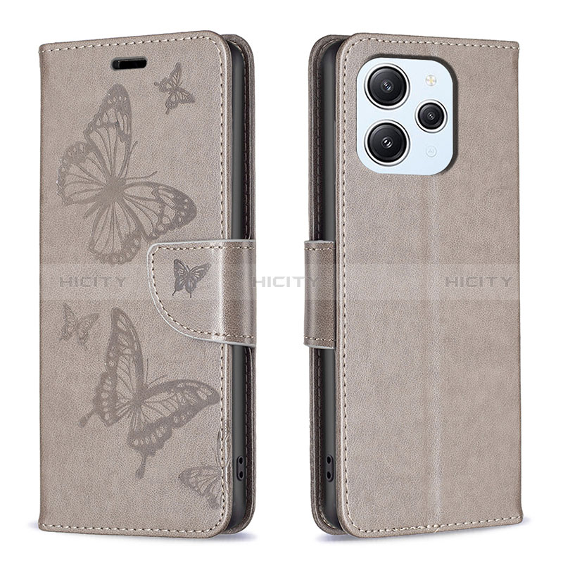 Coque Portefeuille Papillon Livre Cuir Etui Clapet B01F pour Xiaomi Redmi 12 4G Gris Plus