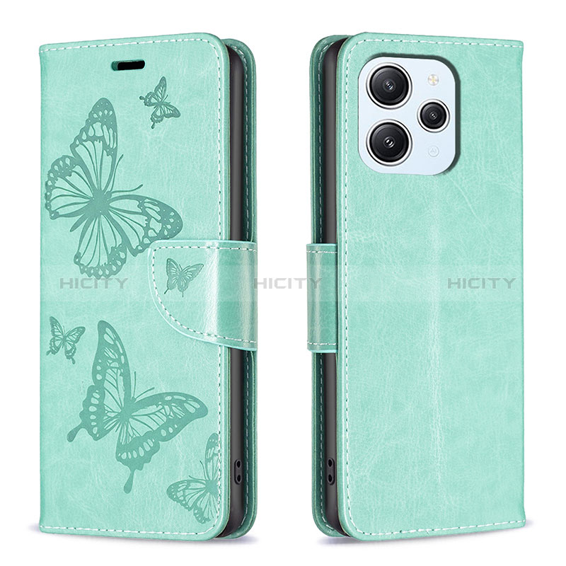 Coque Portefeuille Papillon Livre Cuir Etui Clapet B01F pour Xiaomi Redmi 12 4G Vert Plus