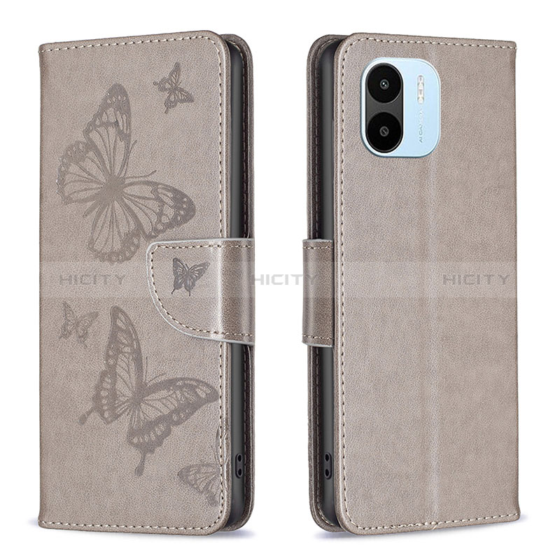 Coque Portefeuille Papillon Livre Cuir Etui Clapet B01F pour Xiaomi Redmi A2 Gris Plus