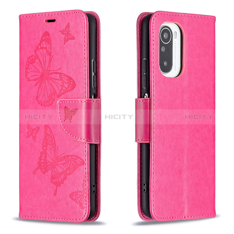 Coque Portefeuille Papillon Livre Cuir Etui Clapet B01F pour Xiaomi Redmi K40 Pro 5G Rose Rouge Plus