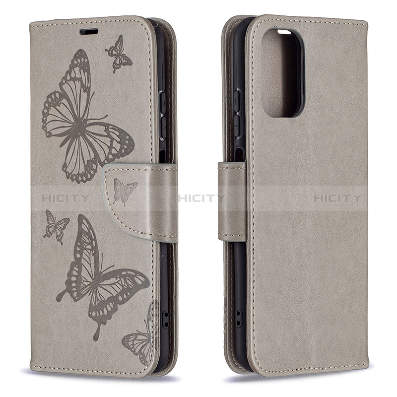 Coque Portefeuille Papillon Livre Cuir Etui Clapet B01F pour Xiaomi Redmi Note 10 4G Gris Plus