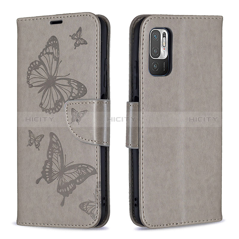 Coque Portefeuille Papillon Livre Cuir Etui Clapet B01F pour Xiaomi Redmi Note 10T 5G Gris Plus