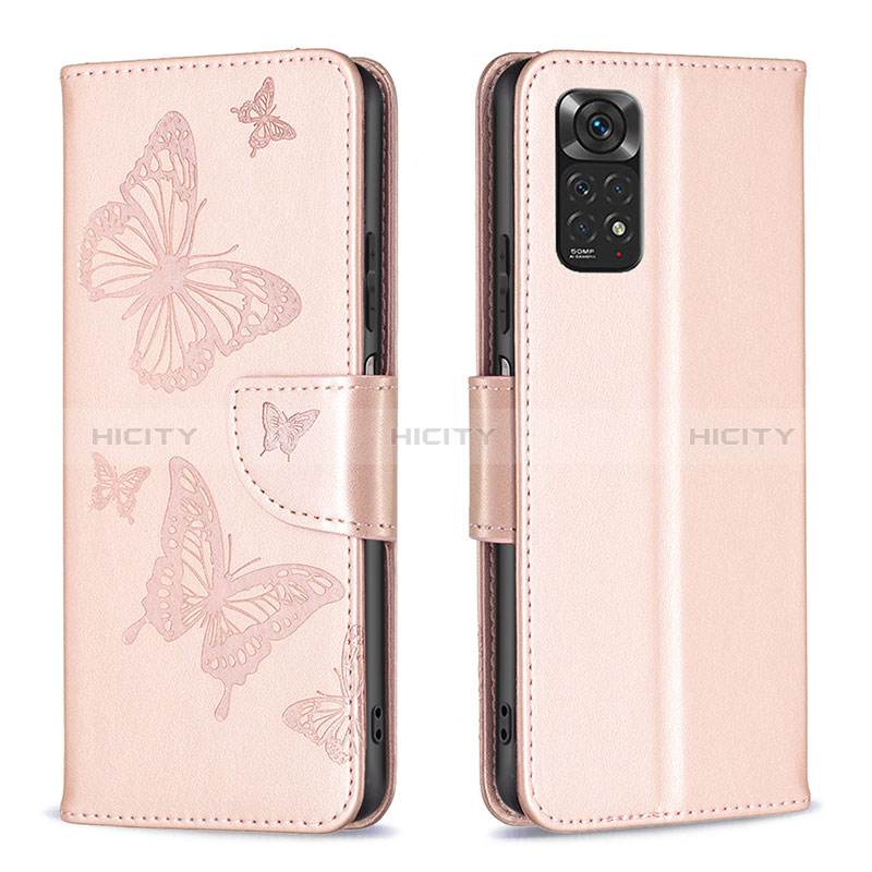 Coque Portefeuille Papillon Livre Cuir Etui Clapet B01F pour Xiaomi Redmi Note 11 4G (2022) Or Rose Plus