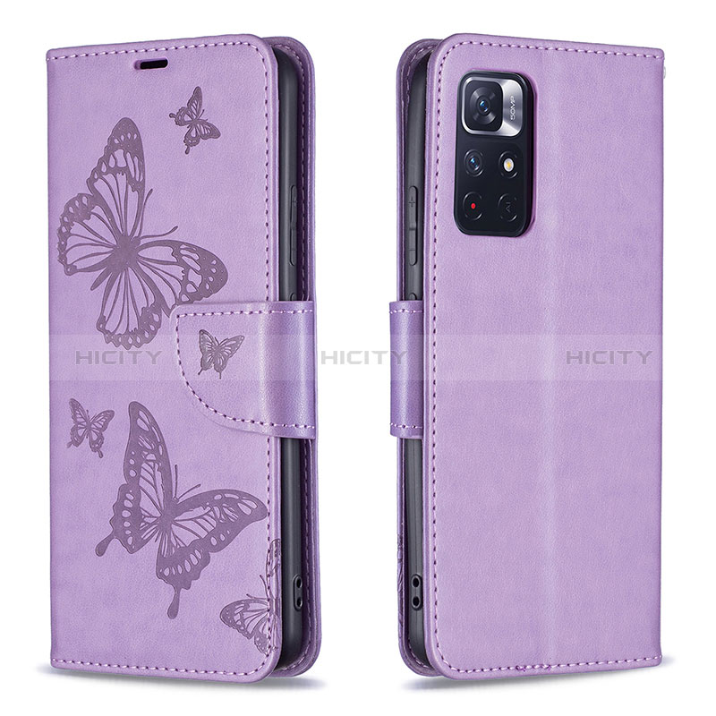 Coque Portefeuille Papillon Livre Cuir Etui Clapet B01F pour Xiaomi Redmi Note 11 5G Violet Clair Plus