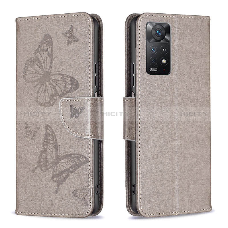 Coque Portefeuille Papillon Livre Cuir Etui Clapet B01F pour Xiaomi Redmi Note 11 Pro 4G Gris Plus