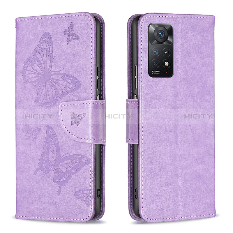 Coque Portefeuille Papillon Livre Cuir Etui Clapet B01F pour Xiaomi Redmi Note 11 Pro 4G Violet Clair Plus