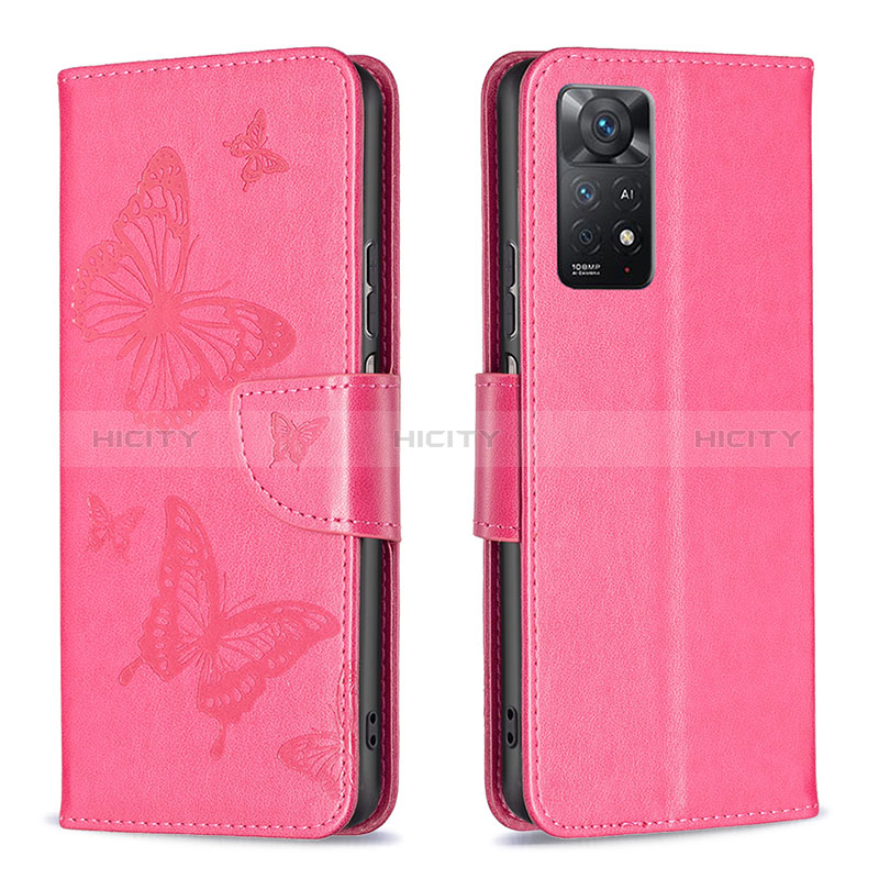 Coque Portefeuille Papillon Livre Cuir Etui Clapet B01F pour Xiaomi Redmi Note 11 Pro 5G Rose Rouge Plus