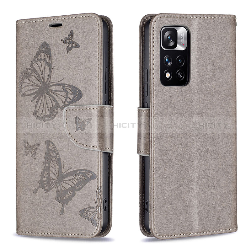 Coque Portefeuille Papillon Livre Cuir Etui Clapet B01F pour Xiaomi Redmi Note 11 Pro+ Plus 5G Gris Plus