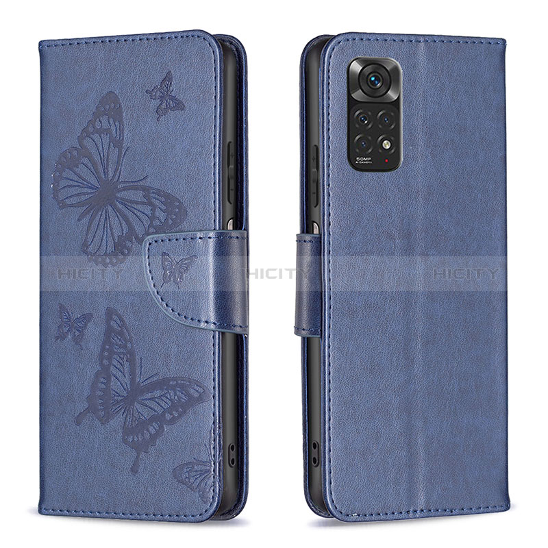 Coque Portefeuille Papillon Livre Cuir Etui Clapet B01F pour Xiaomi Redmi Note 11S 4G Bleu Plus