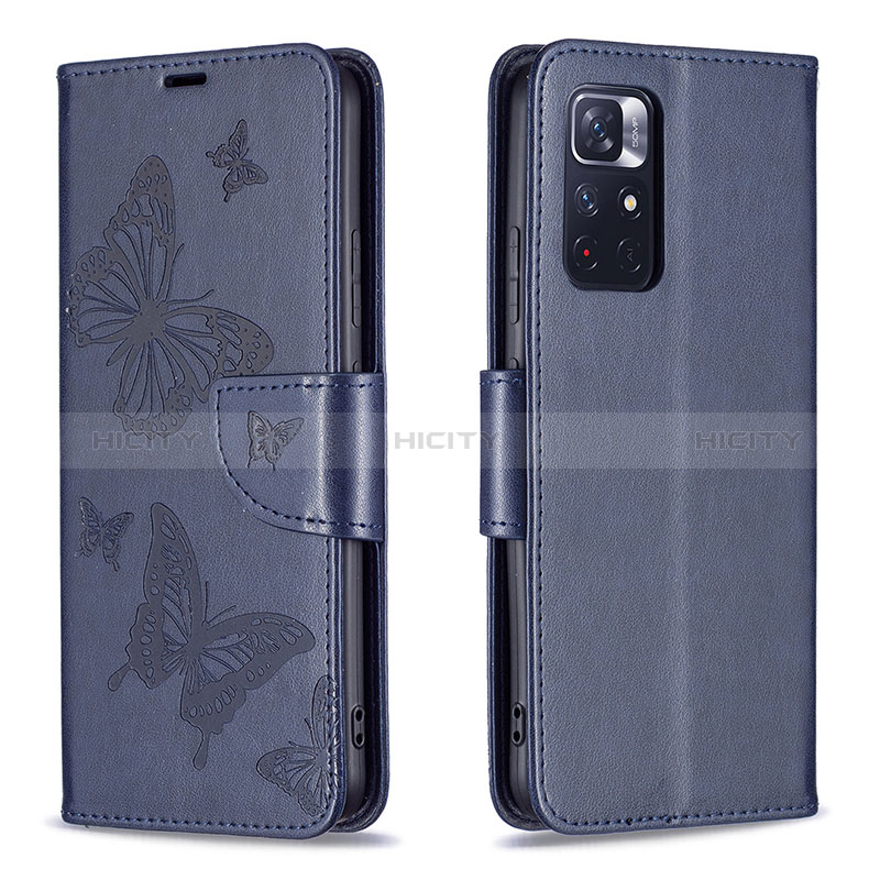 Coque Portefeuille Papillon Livre Cuir Etui Clapet B01F pour Xiaomi Redmi Note 11T 5G Bleu Plus