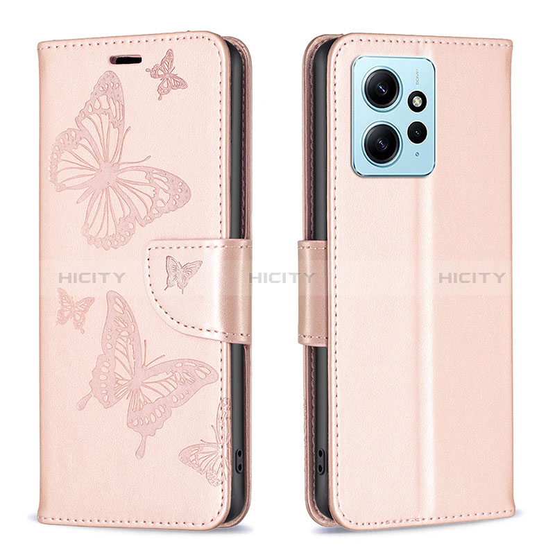 Coque Portefeuille Papillon Livre Cuir Etui Clapet B01F pour Xiaomi Redmi Note 12 4G Or Rose Plus