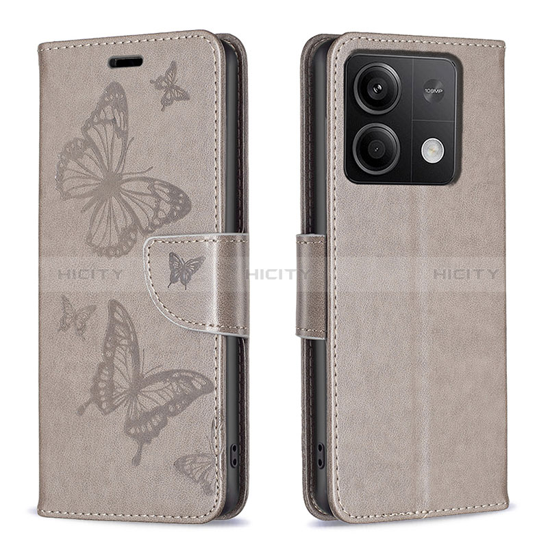 Coque Portefeuille Papillon Livre Cuir Etui Clapet B01F pour Xiaomi Redmi Note 13 5G Gris Plus