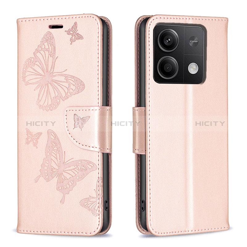 Coque Portefeuille Papillon Livre Cuir Etui Clapet B01F pour Xiaomi Redmi Note 13 5G Or Rose Plus