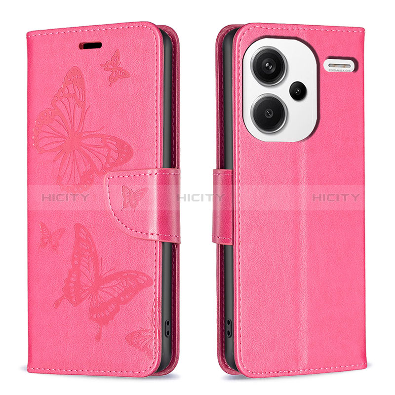 Coque Portefeuille Papillon Livre Cuir Etui Clapet B01F pour Xiaomi Redmi Note 13 Pro+ Plus 5G Rose Rouge Plus