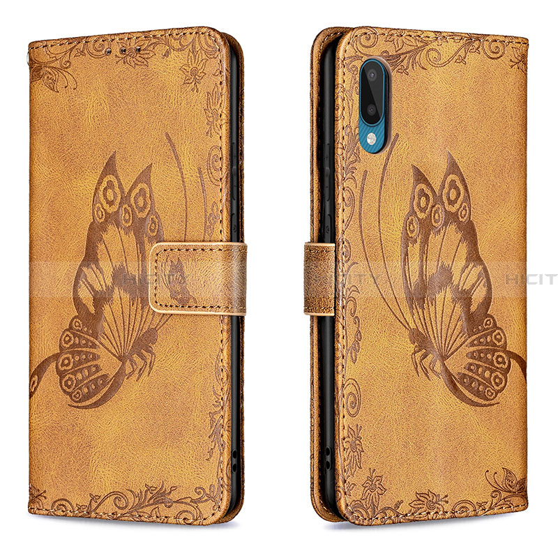 Coque Portefeuille Papillon Livre Cuir Etui Clapet B02F pour Samsung Galaxy A02 Marron Plus