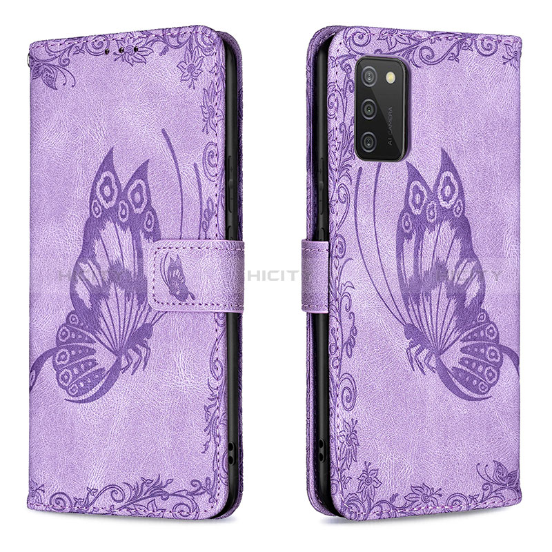 Coque Portefeuille Papillon Livre Cuir Etui Clapet B02F pour Samsung Galaxy A02s Violet Clair Plus