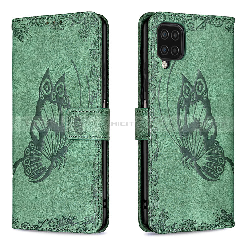 Coque Portefeuille Papillon Livre Cuir Etui Clapet B02F pour Samsung Galaxy A12 Vert Plus