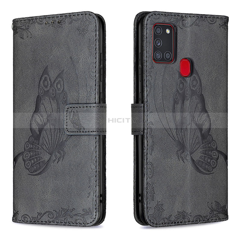 Coque Portefeuille Papillon Livre Cuir Etui Clapet B02F pour Samsung Galaxy A21s Noir Plus