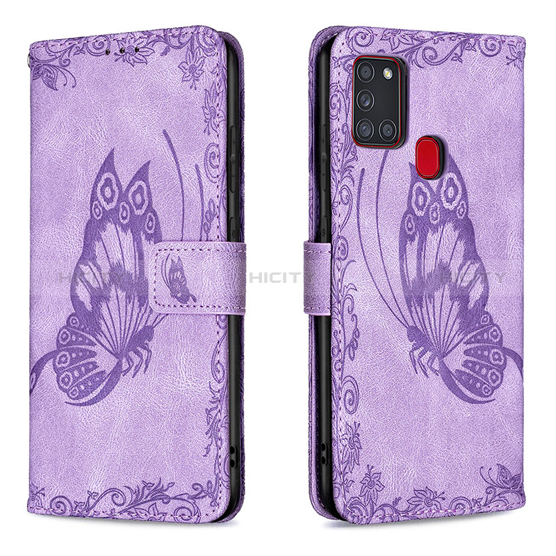 Coque Portefeuille Papillon Livre Cuir Etui Clapet B02F pour Samsung Galaxy A21s Violet Clair Plus