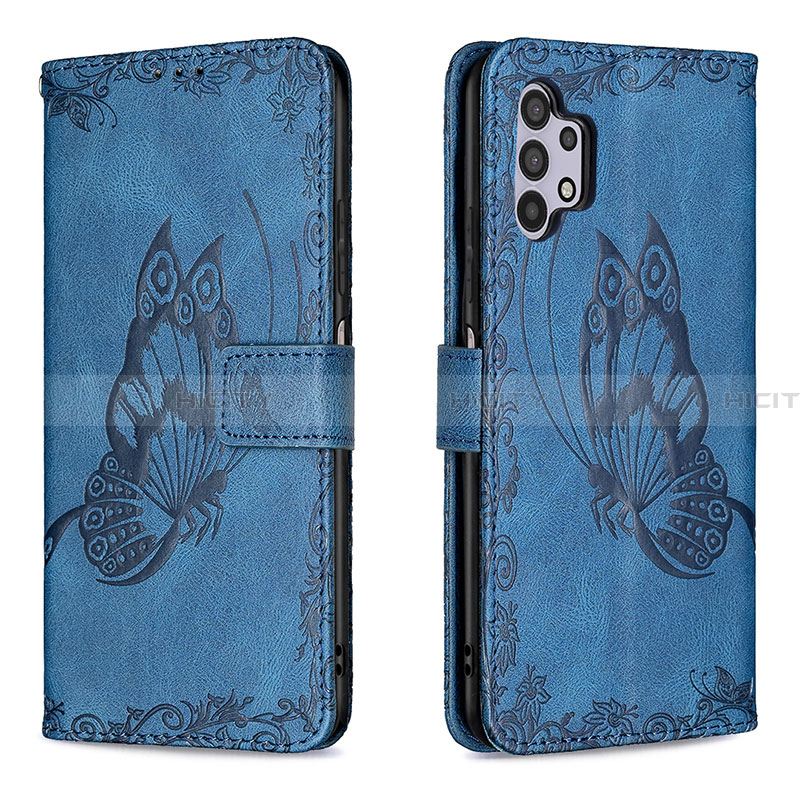 Coque Portefeuille Papillon Livre Cuir Etui Clapet B02F pour Samsung Galaxy A32 4G Bleu Plus