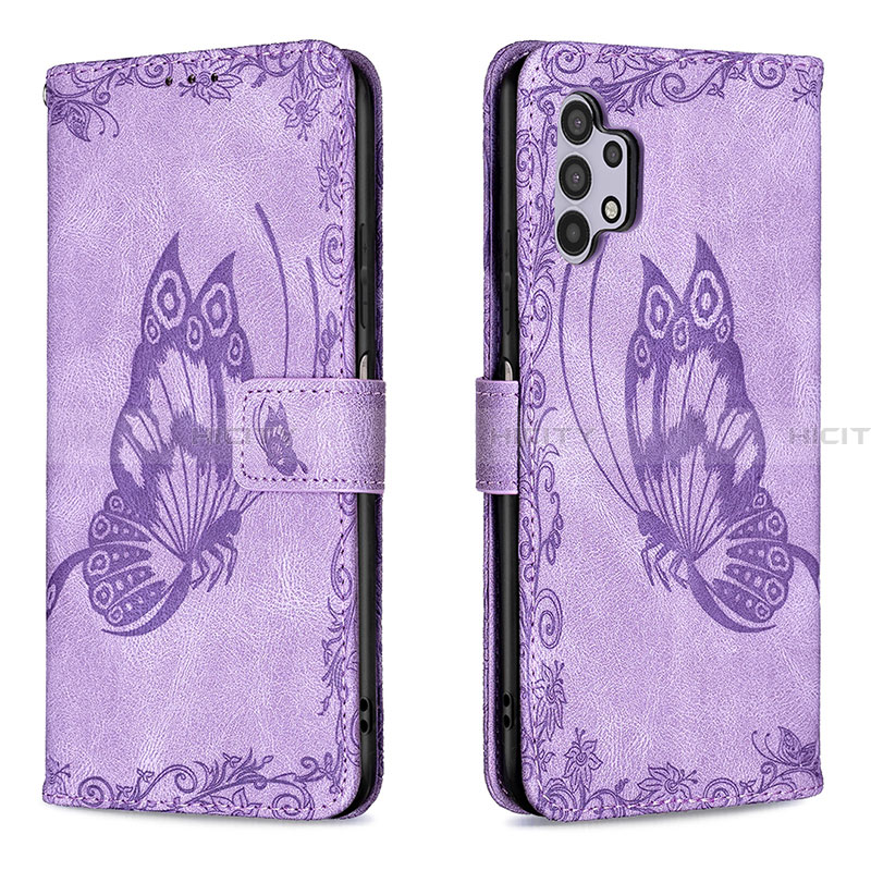 Coque Portefeuille Papillon Livre Cuir Etui Clapet B02F pour Samsung Galaxy A32 5G Violet Clair Plus