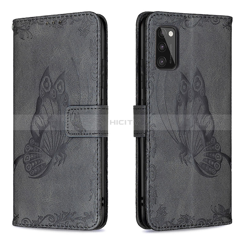 Coque Portefeuille Papillon Livre Cuir Etui Clapet B02F pour Samsung Galaxy A41 Noir Plus