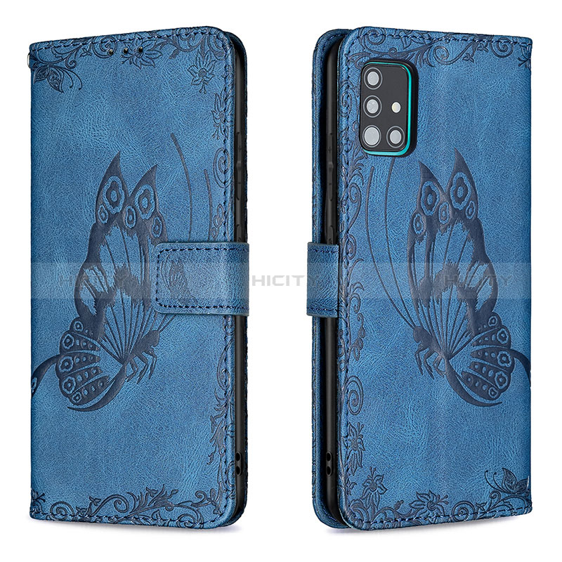 Coque Portefeuille Papillon Livre Cuir Etui Clapet B02F pour Samsung Galaxy A51 4G Bleu Plus