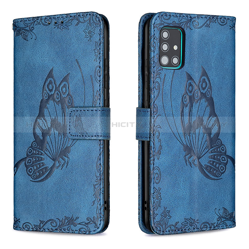 Coque Portefeuille Papillon Livre Cuir Etui Clapet B02F pour Samsung Galaxy A51 5G Bleu Plus