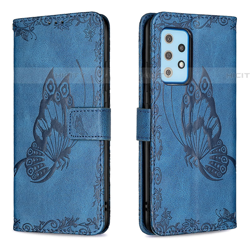 Coque Portefeuille Papillon Livre Cuir Etui Clapet B02F pour Samsung Galaxy A52 4G Bleu Plus