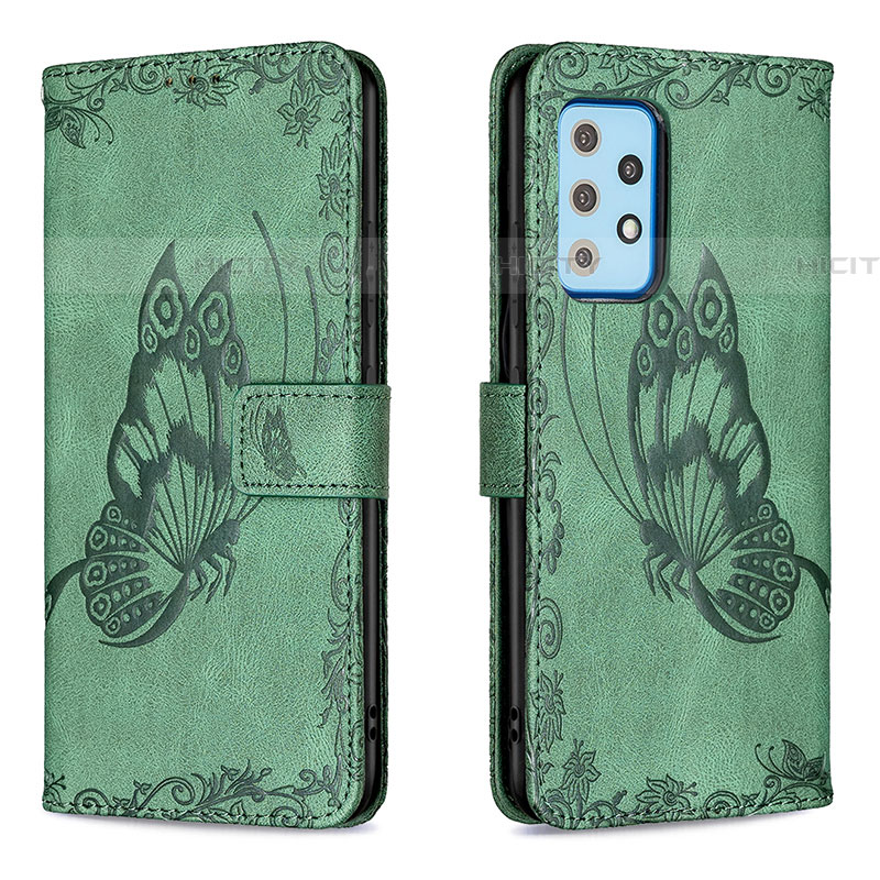 Coque Portefeuille Papillon Livre Cuir Etui Clapet B02F pour Samsung Galaxy A52 4G Vert Plus