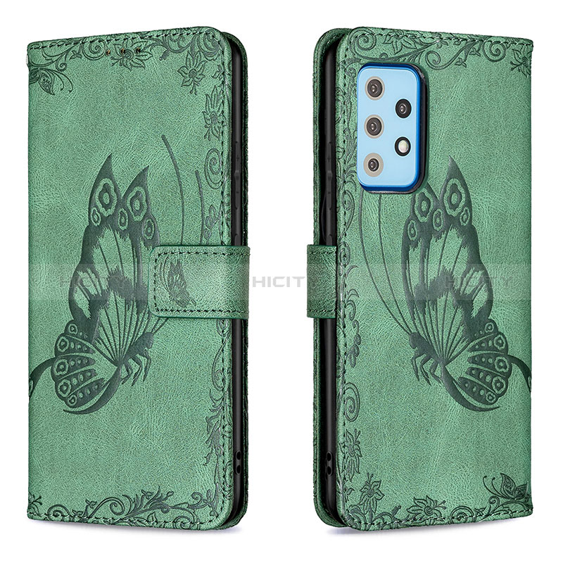 Coque Portefeuille Papillon Livre Cuir Etui Clapet B02F pour Samsung Galaxy A52s 5G Vert Plus