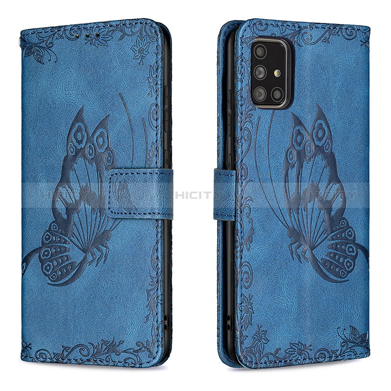 Coque Portefeuille Papillon Livre Cuir Etui Clapet B02F pour Samsung Galaxy A71 4G A715 Bleu Plus