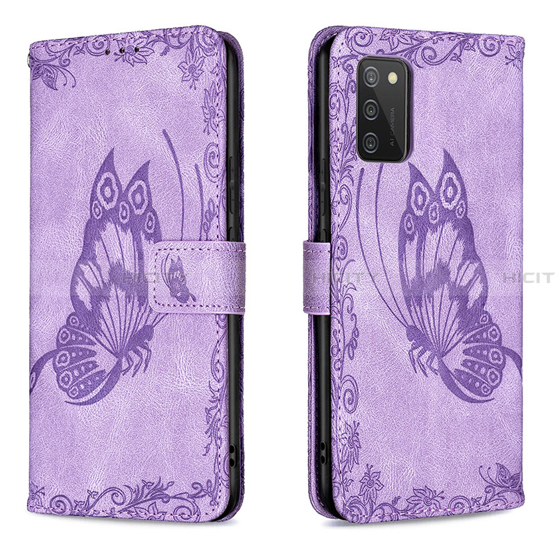 Coque Portefeuille Papillon Livre Cuir Etui Clapet B02F pour Samsung Galaxy F02S SM-E025F Violet Clair Plus