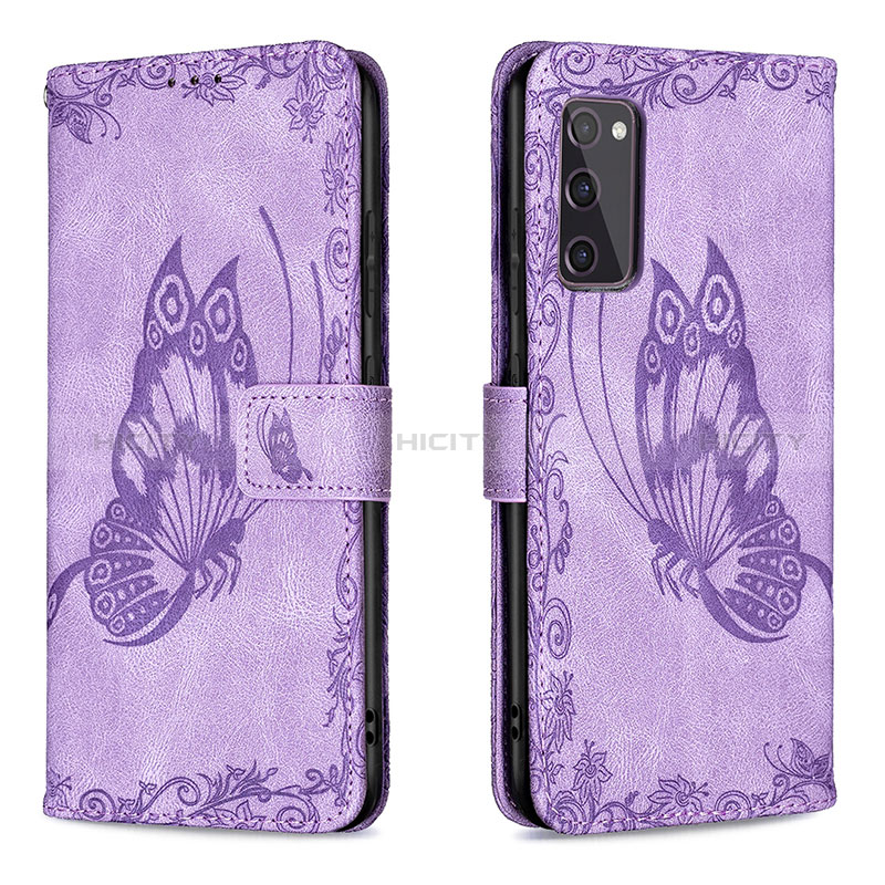 Coque Portefeuille Papillon Livre Cuir Etui Clapet B02F pour Samsung Galaxy S20 FE (2022) 5G Violet Clair Plus