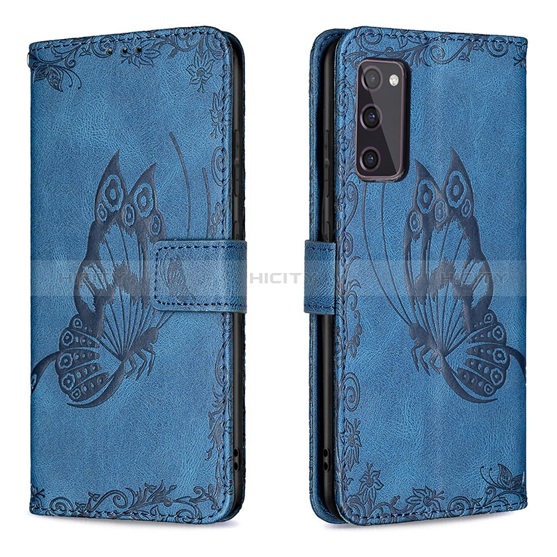 Coque Portefeuille Papillon Livre Cuir Etui Clapet B02F pour Samsung Galaxy S20 Lite 5G Bleu Plus