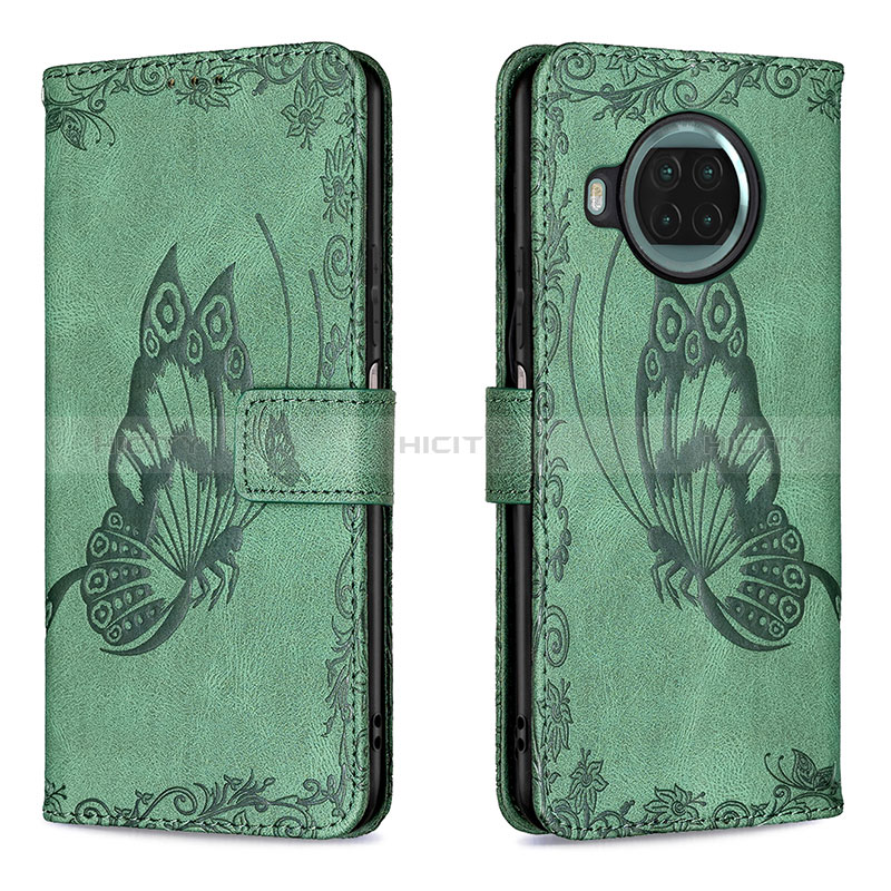 Coque Portefeuille Papillon Livre Cuir Etui Clapet B02F pour Xiaomi Mi 10i 5G Vert Plus