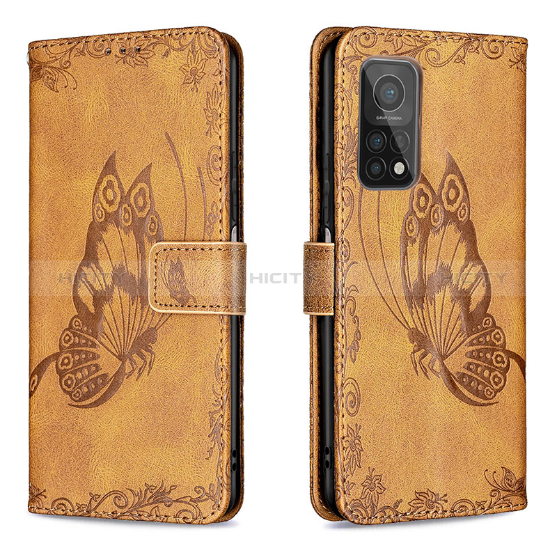 Coque Portefeuille Papillon Livre Cuir Etui Clapet B02F pour Xiaomi Mi 10T 5G Marron Plus