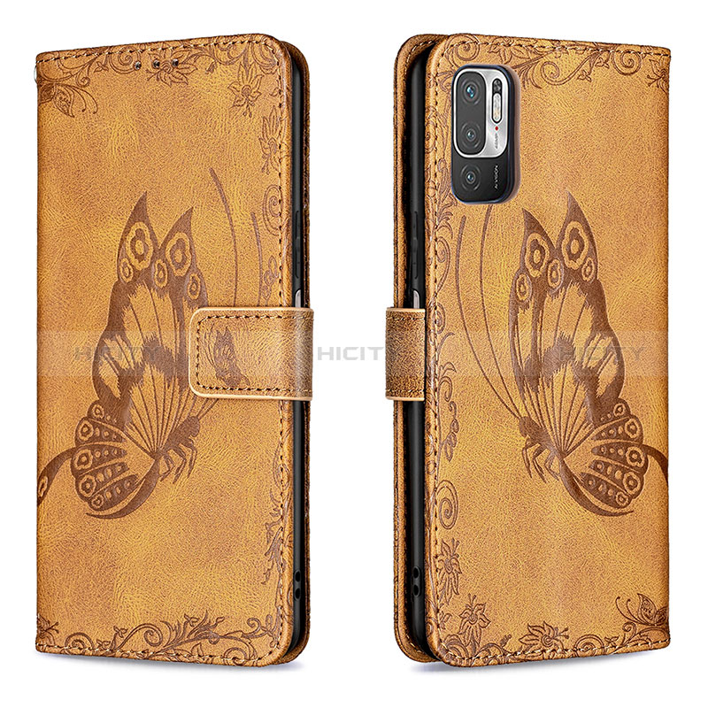 Coque Portefeuille Papillon Livre Cuir Etui Clapet B02F pour Xiaomi POCO M3 Pro 5G Marron Plus