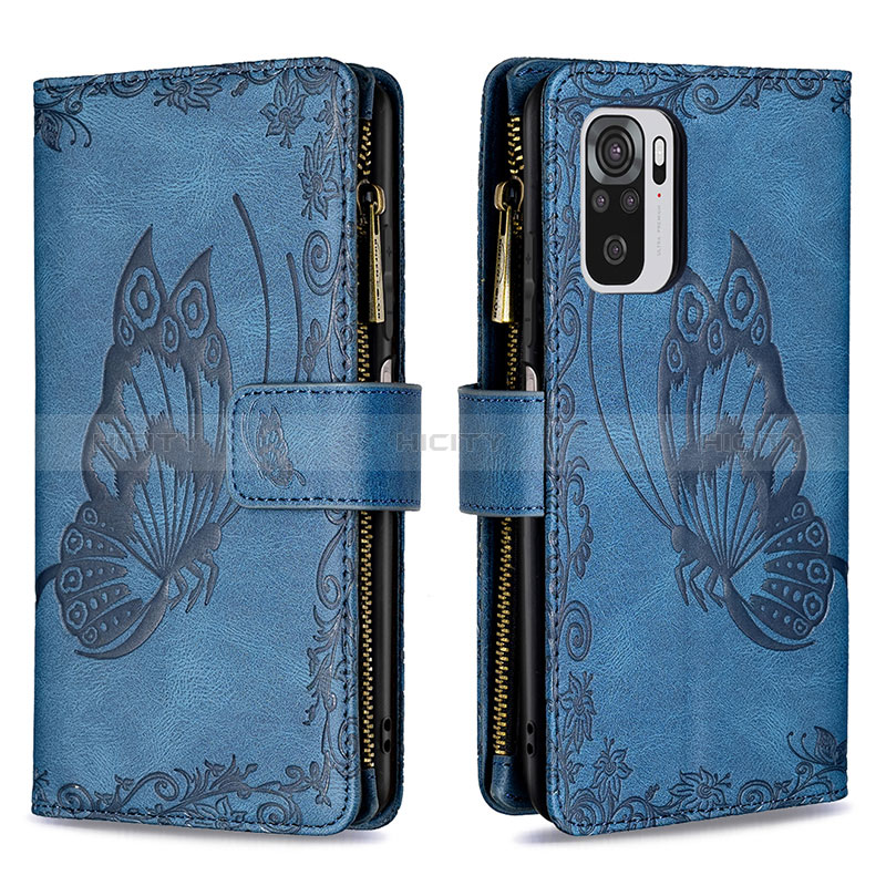 Coque Portefeuille Papillon Livre Cuir Etui Clapet B02F pour Xiaomi Poco M5S Bleu Plus