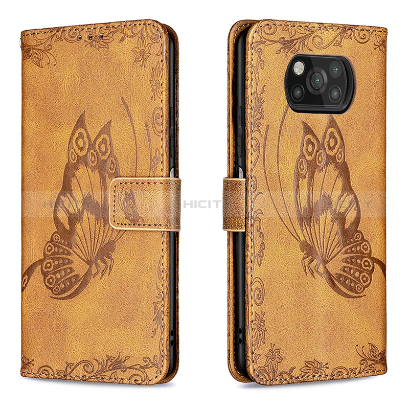 Coque Portefeuille Papillon Livre Cuir Etui Clapet B02F pour Xiaomi Poco X3 NFC Marron Plus