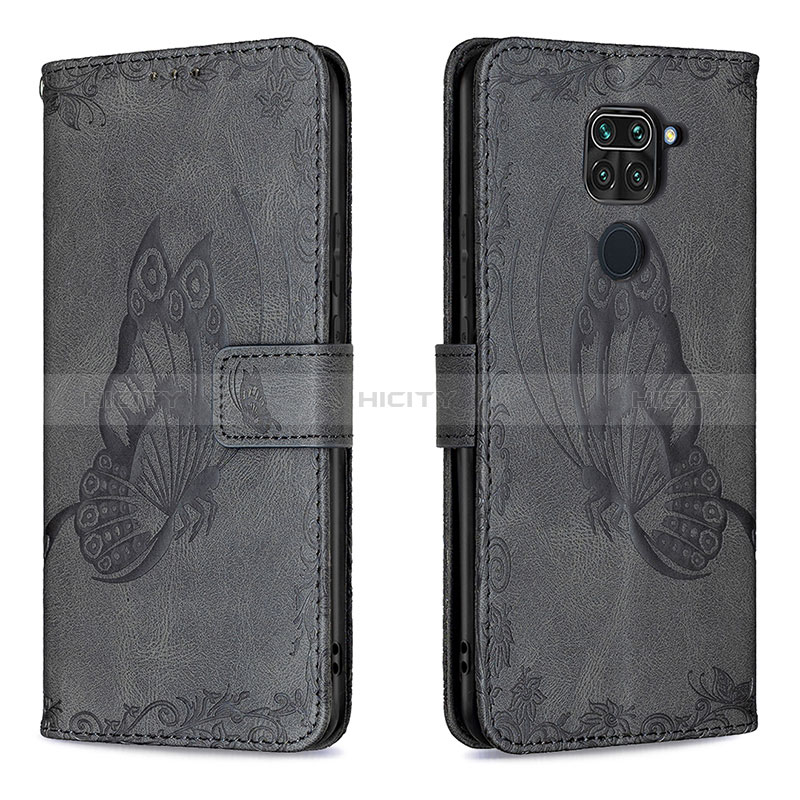 Coque Portefeuille Papillon Livre Cuir Etui Clapet B02F pour Xiaomi Redmi 10X 4G Noir Plus