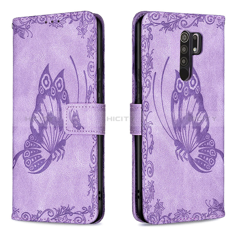 Coque Portefeuille Papillon Livre Cuir Etui Clapet B02F pour Xiaomi Redmi 9 Prime India Violet Clair Plus