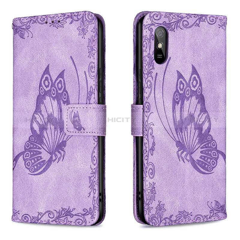 Coque Portefeuille Papillon Livre Cuir Etui Clapet B02F pour Xiaomi Redmi 9A Violet Clair Plus