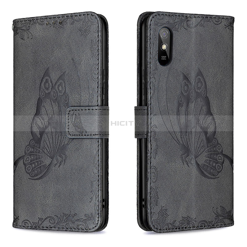 Coque Portefeuille Papillon Livre Cuir Etui Clapet B02F pour Xiaomi Redmi 9i Noir Plus